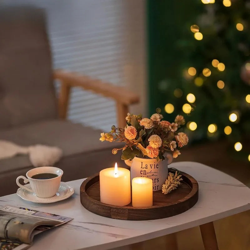 Round Solid Wood Candle Tray – Rustic Tabletop Décor