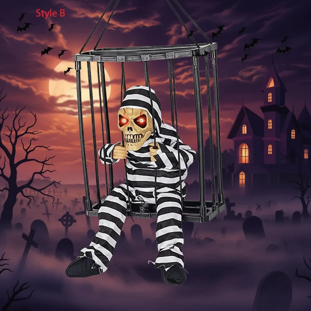 Motion-Activated Skeleton Cage Halloween Decoration