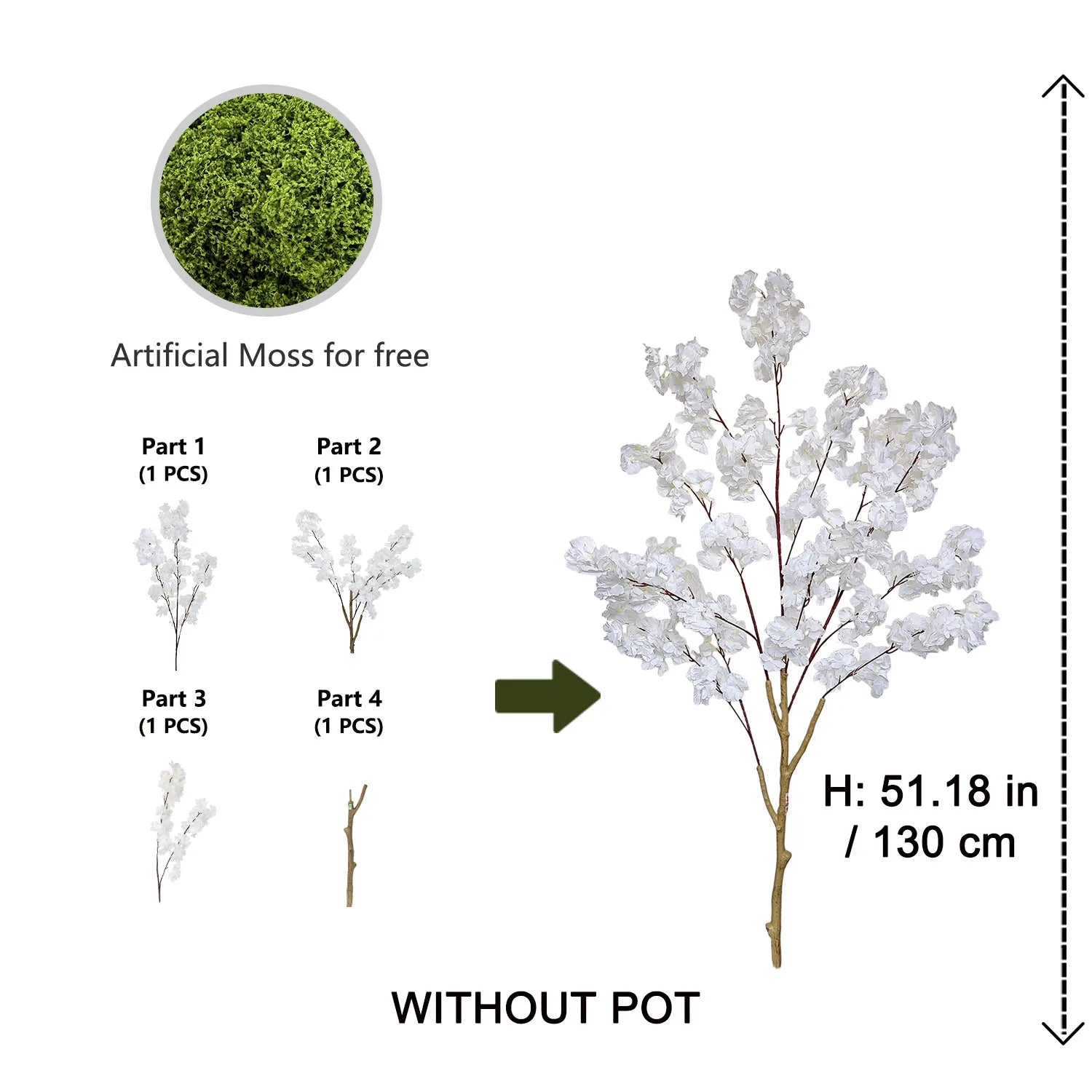 Artificial White Cherry Blossom Branch