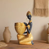 African Girl Resin Sculpture & Storage Tray | Black & Gold Desk Decor