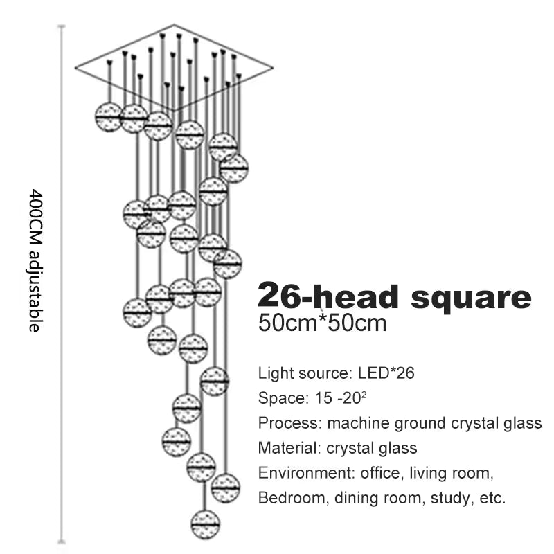 Crystal Ball Spiral Chandelier – LED Staircase & Living Room Ceiling Light