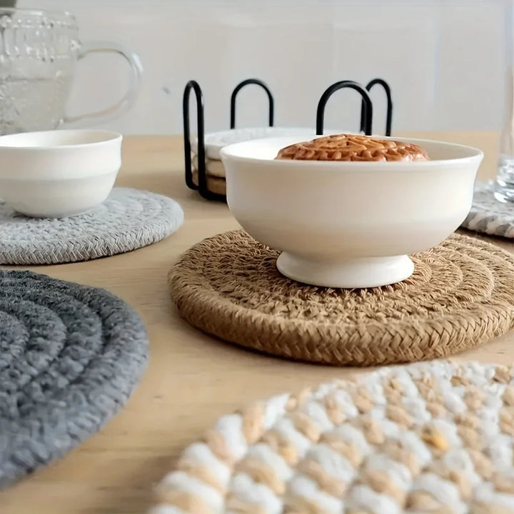 Minimalist Cotton Linen Drink Coasters – Set of 4