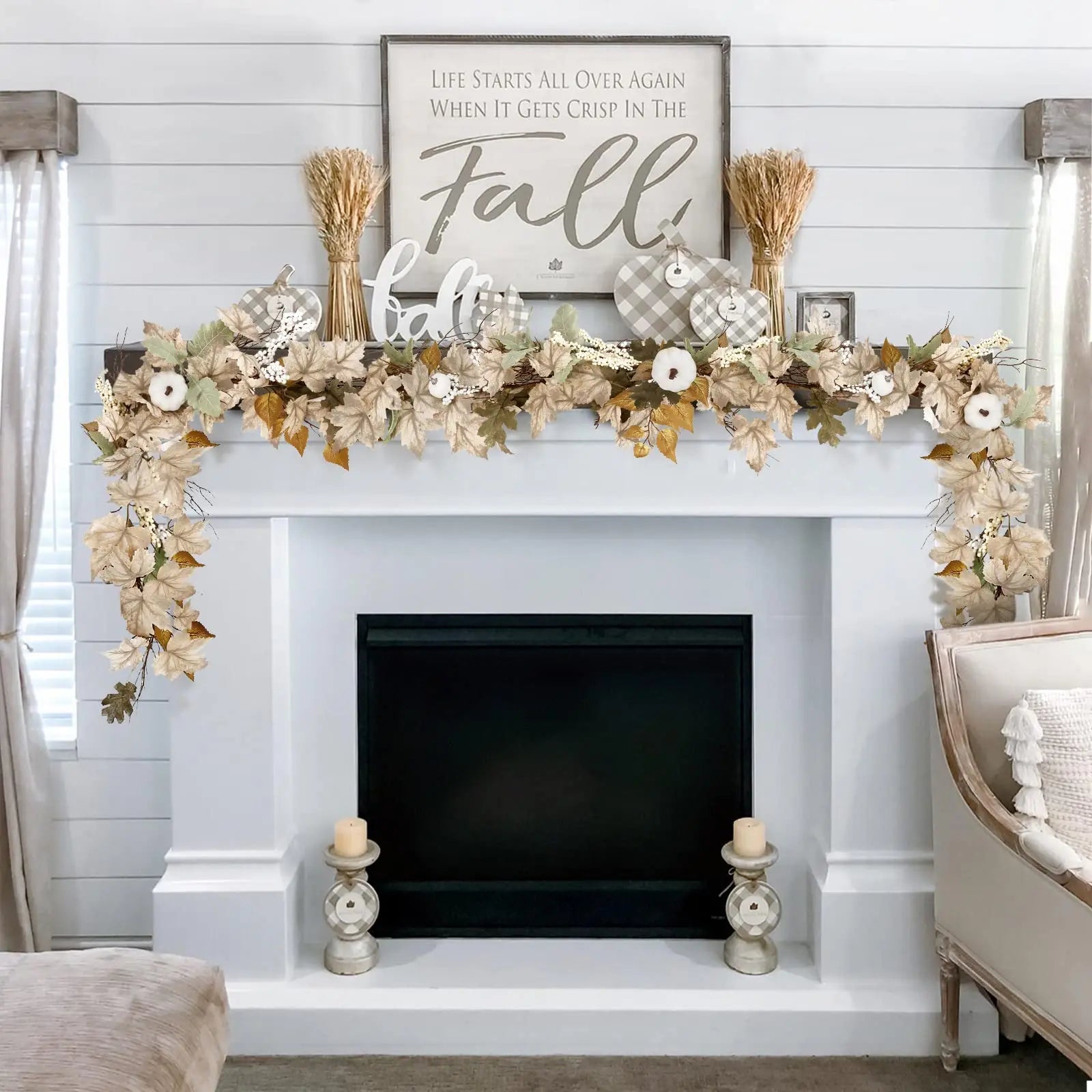 Autumn Maple Leaf & Pumpkin Garland – Fall Décor