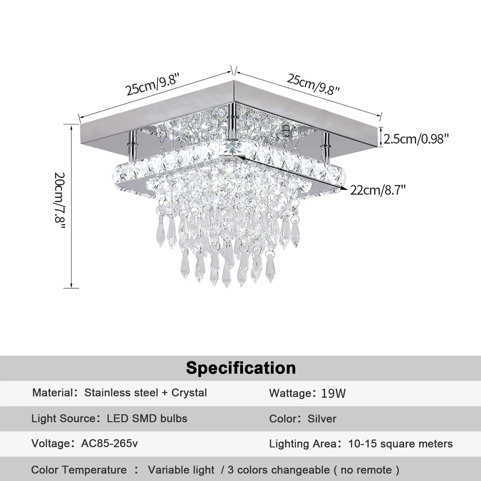 Crystal LED Pendant Chandelier with Stainless Steel Frame