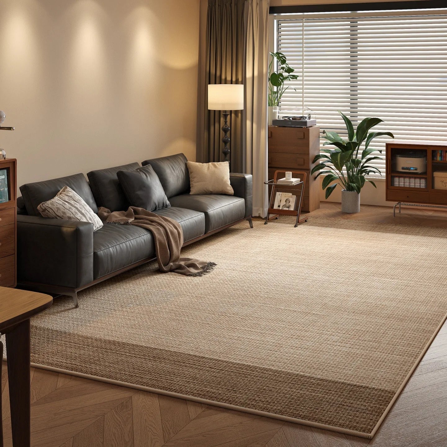 Solid Loop Pile Area Rug with TPR Non-Slip Base