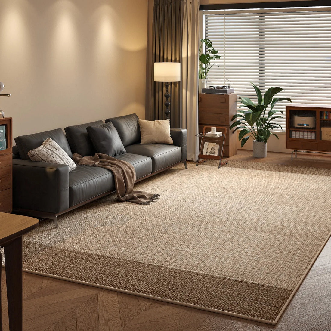 Solid Loop Pile Area Rug with TPR Non-Slip Base