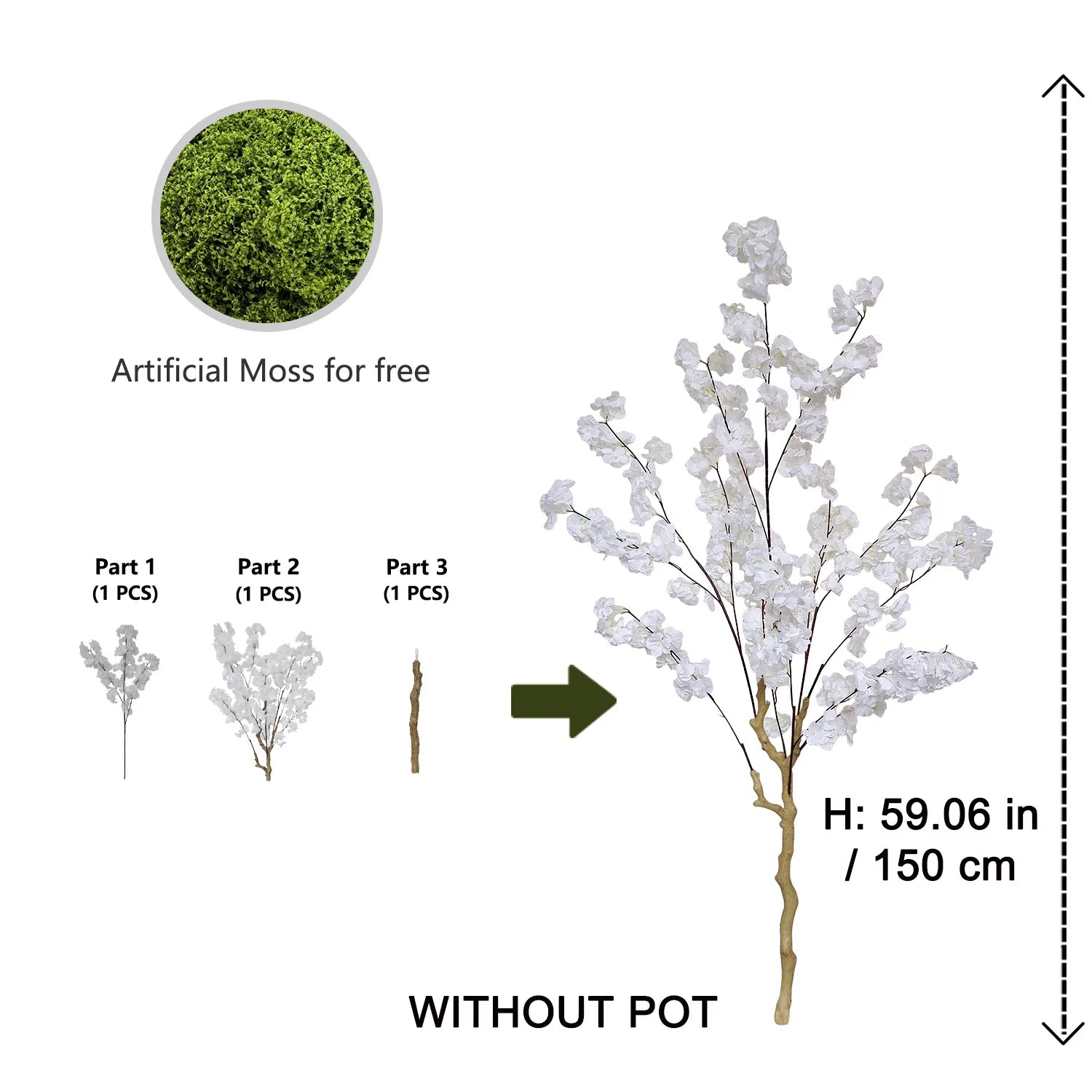 Artificial White Cherry Blossom Branch