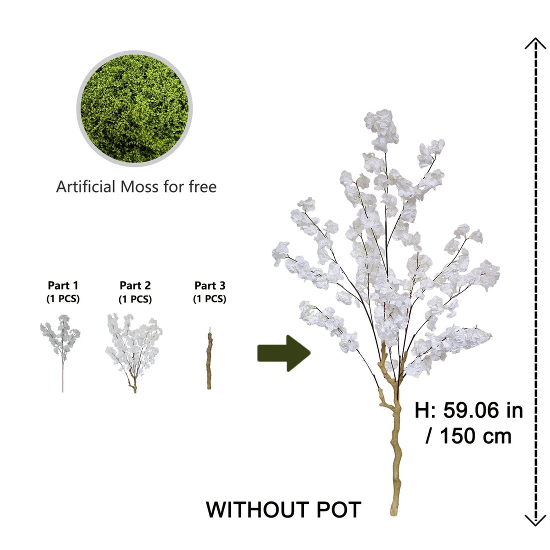 Artificial White Cherry Blossom Branch