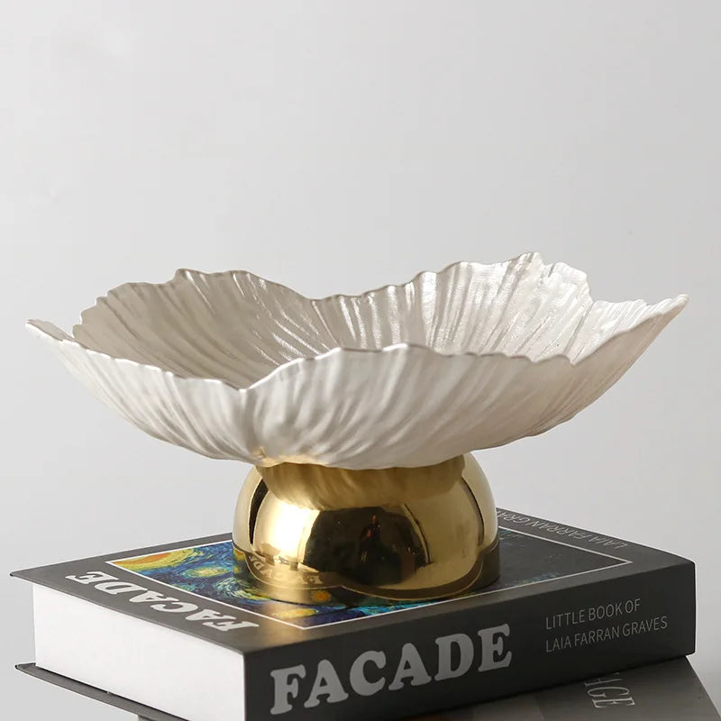 Luxury Petal Decorative Tray | Metal Alloy Fruit & Candy Serving Plate