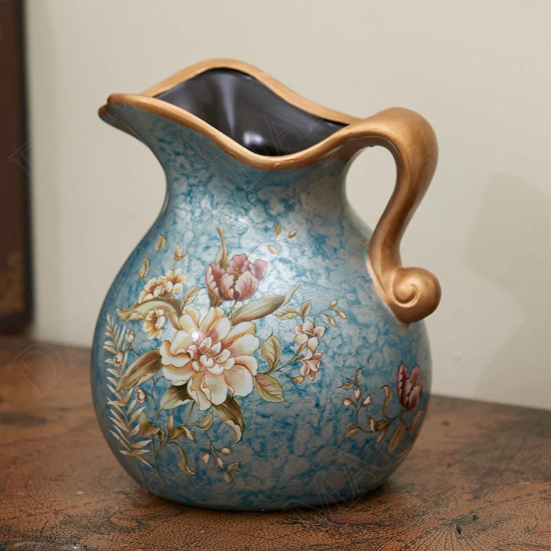 Hand-Painted Bird & Peony Ceramic Vase – European Style