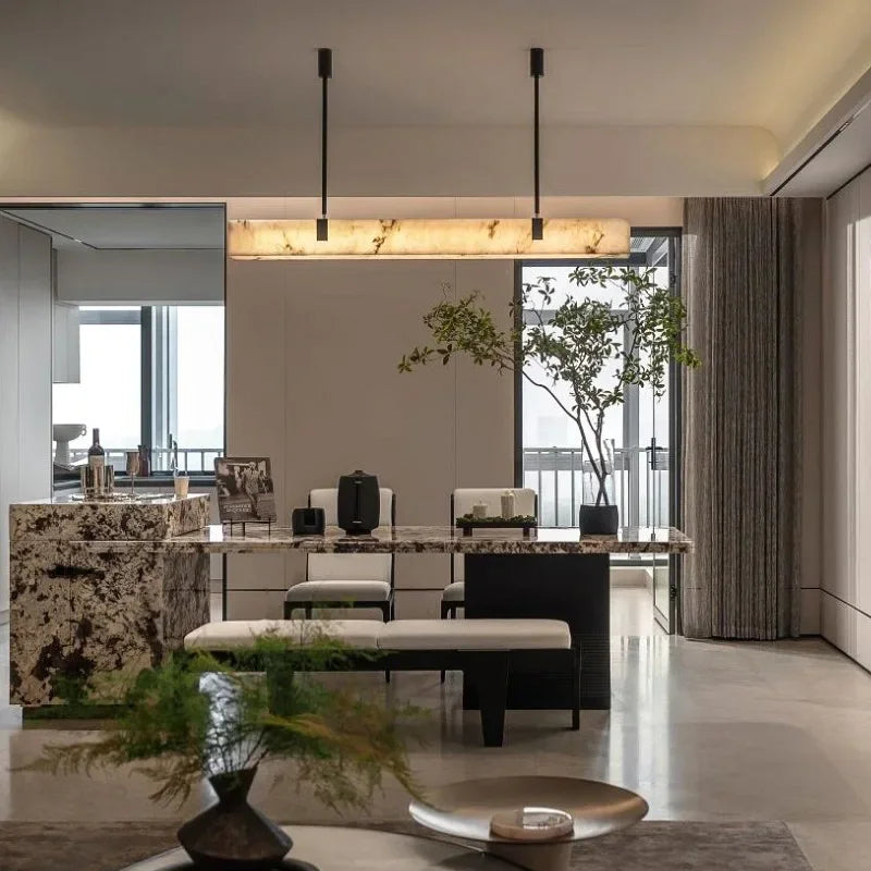 Modern Marble & Brass LED Pendant Light
