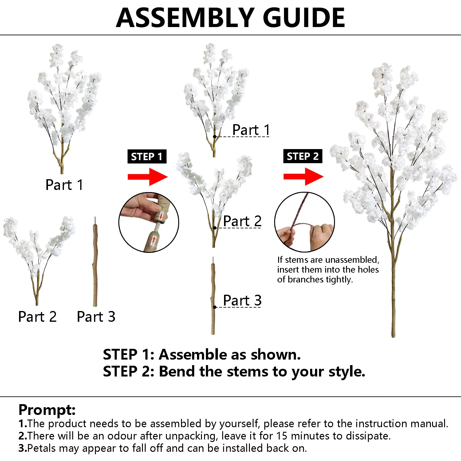 Artificial White Cherry Blossom Branch