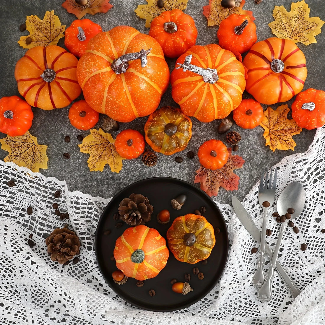 Artificial Pumpkin Set – 7 Piece Harvest Décor