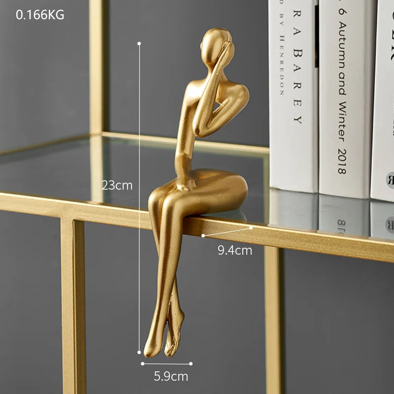 Gold Thinker Resin Sculpture | Modern Bookshelf & Desk Figurine