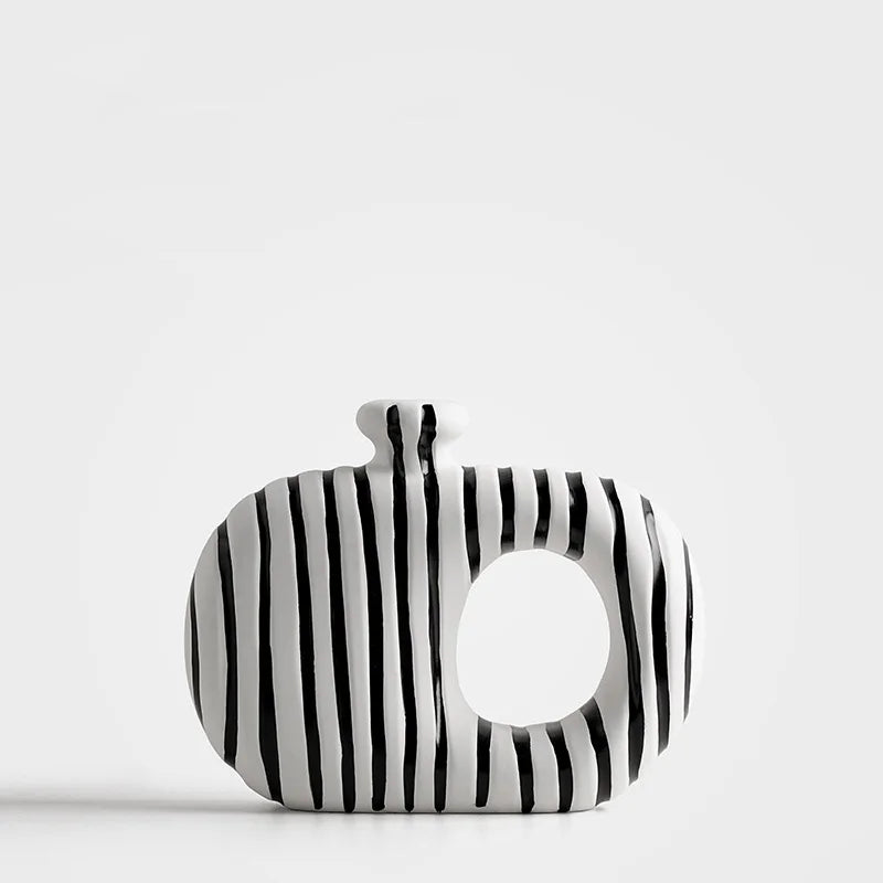 Black & White Striped Knot Ceramic Vase