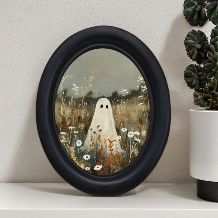 Vintage Ghost Oval Wooden Wall Art