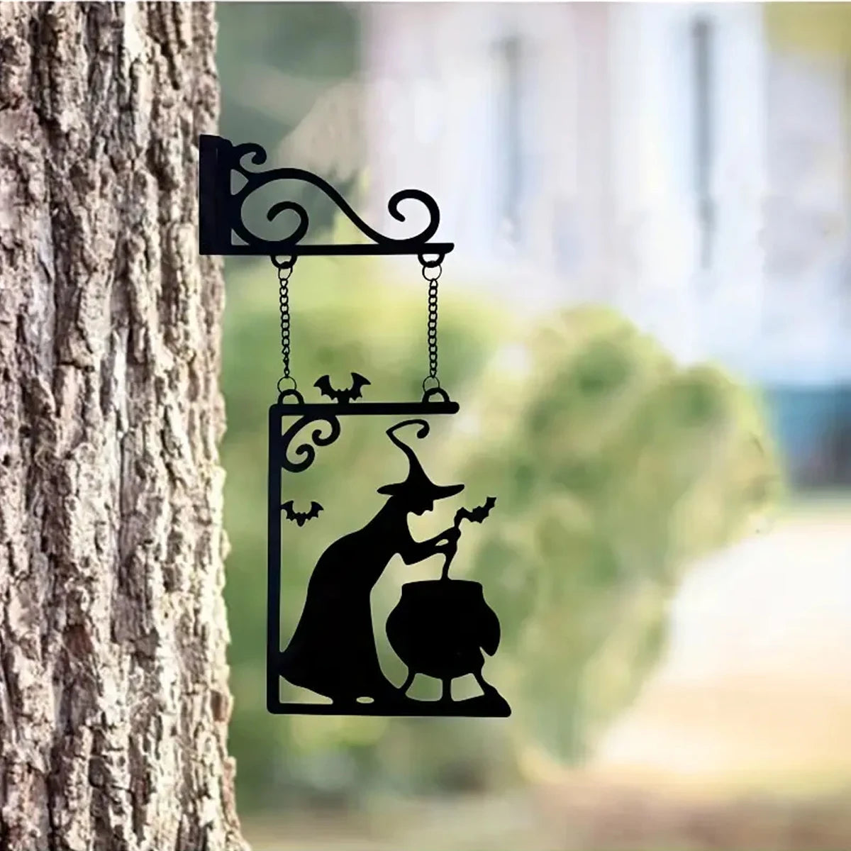 Witch Silhouette Metal Pendant | Halloween Door Decoration