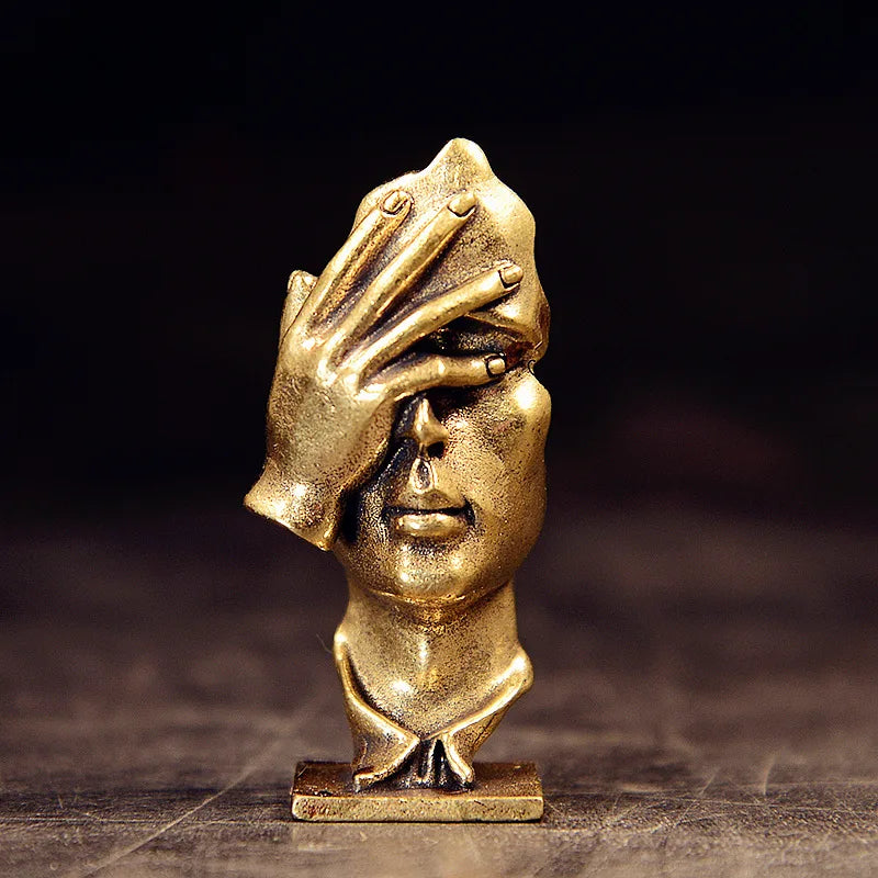 Abstract Metal Hand Face Figurine Sculpture