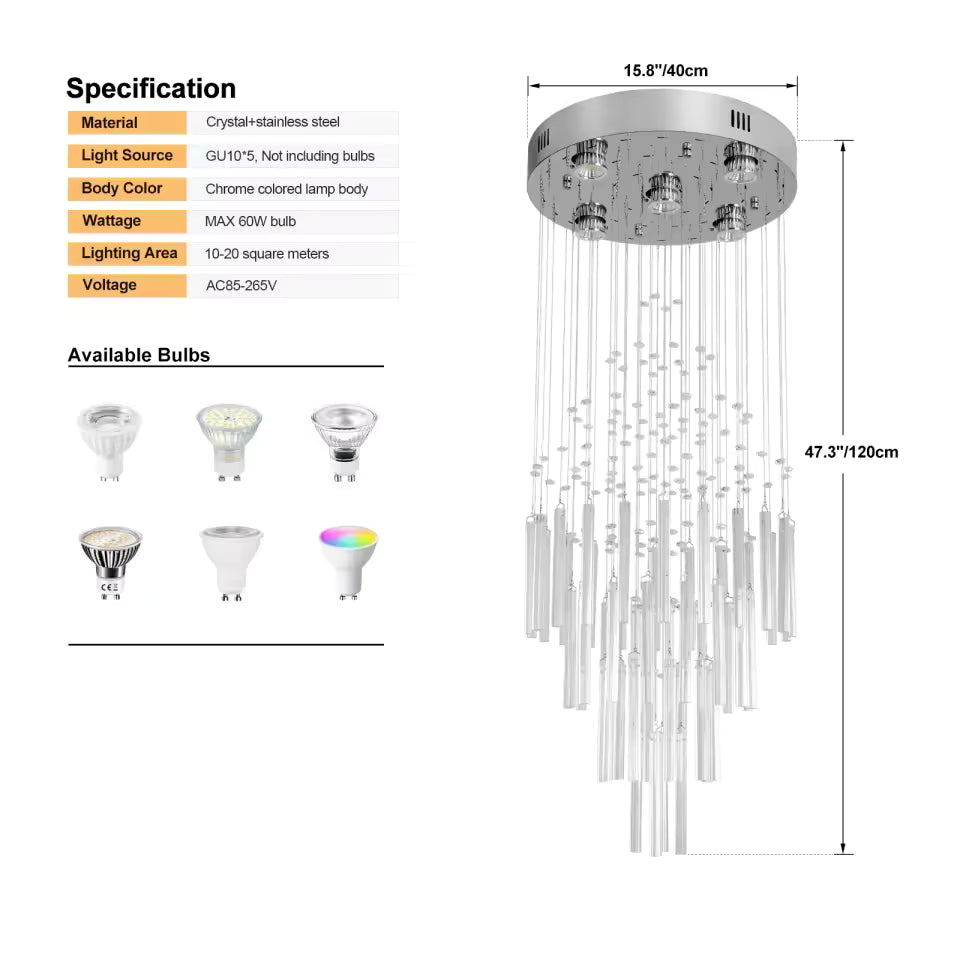 Luxury Crystal LED Chandelier | Polished Chrome | GU10 | Multi-Style