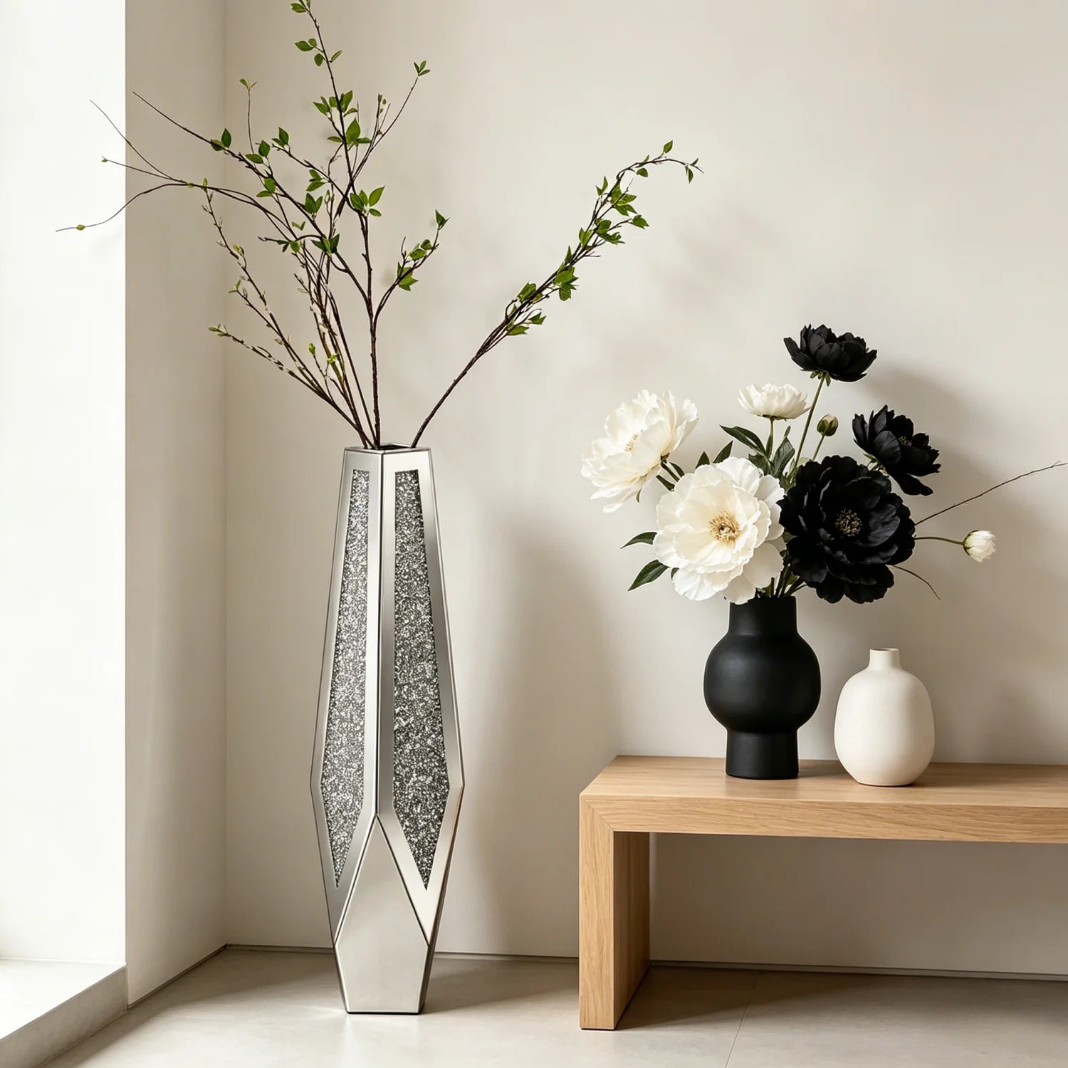 Luxury Silver Mirrored Floor Vase