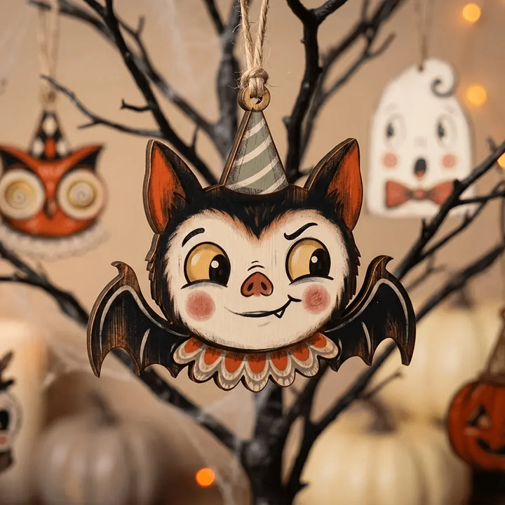 Vintage Wooden Halloween Hanging Ornament Set