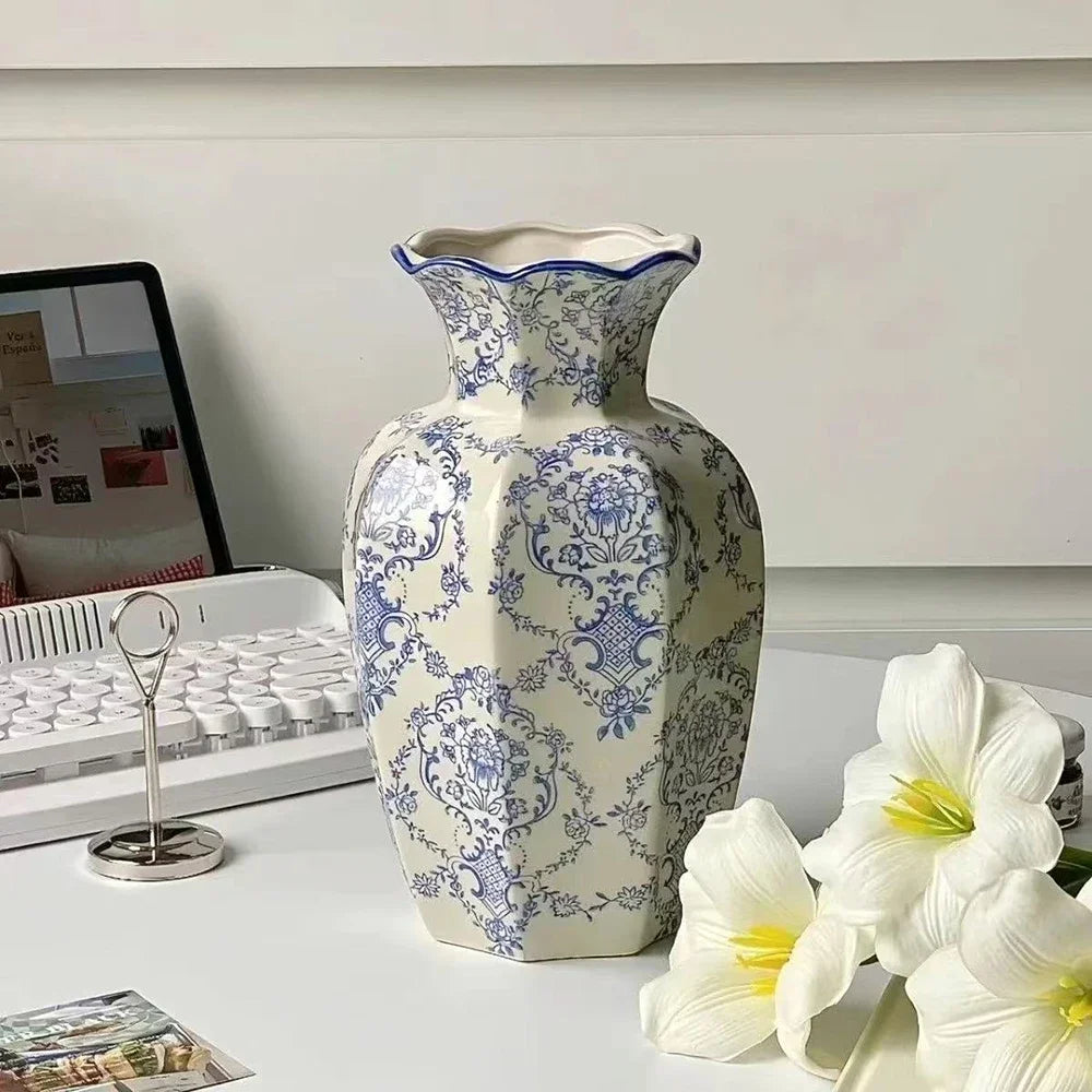 Blue & White Porcelain Vase Set – Hand-Painted Tabletop Décor