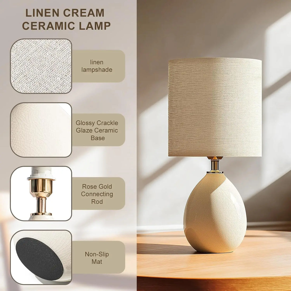Ceramic Table Lamps Set of 2 | Dimmable Linen Shade Bedside Lamps