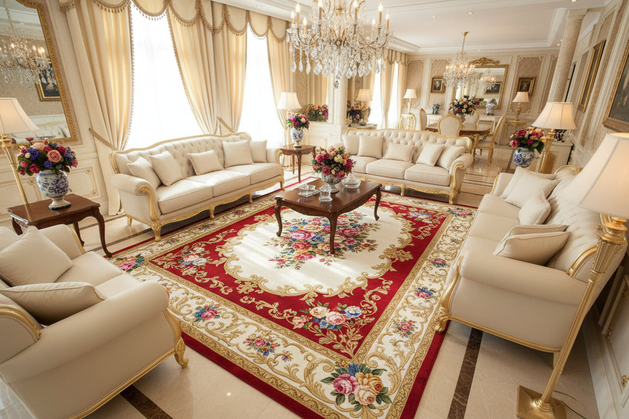 Persian Floral Area Rug | Washable Non-Slip Carpet for Living Room, Bedroom & Entryway