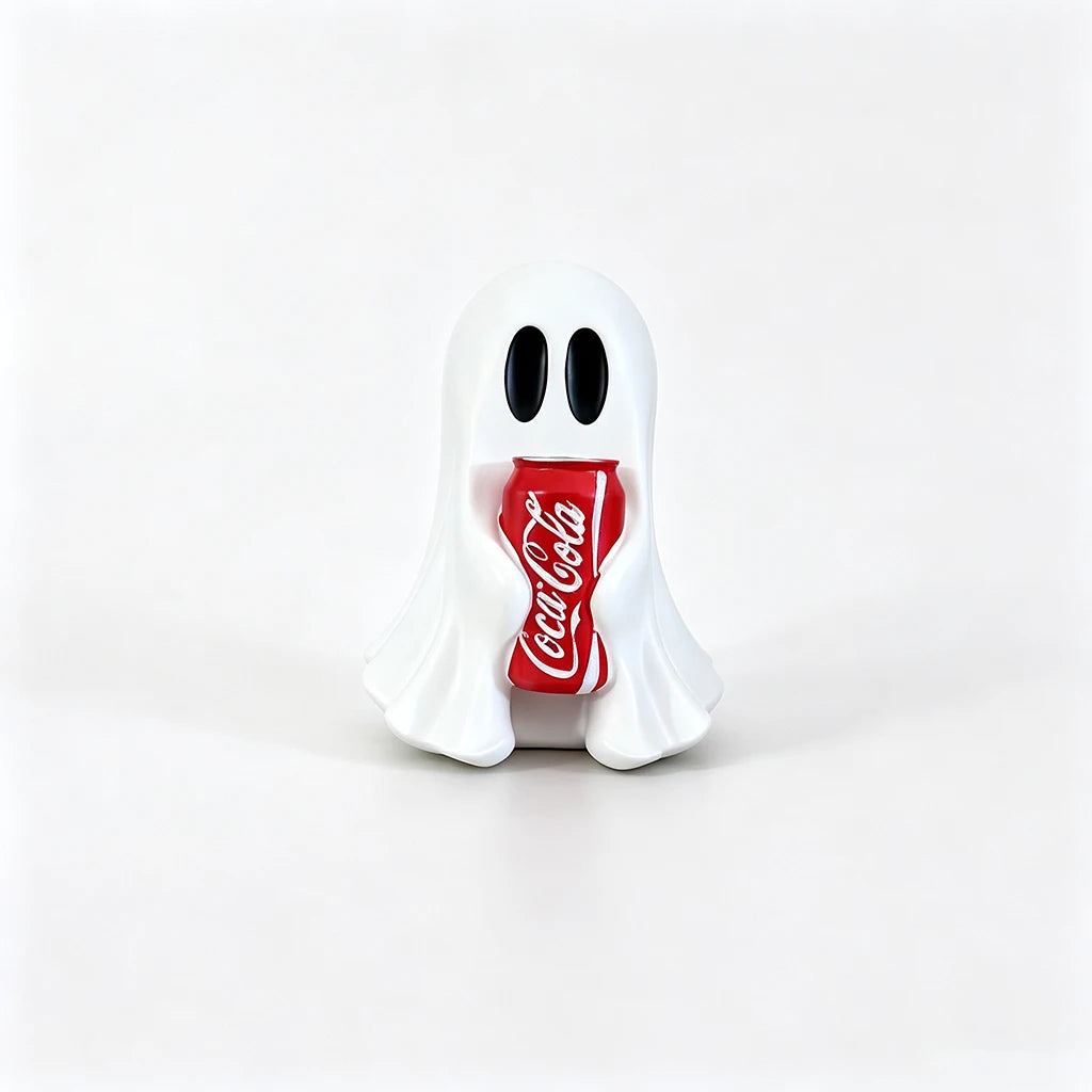 Ghost Resin Figurine Holding Cola Can – Kawaii Halloween Desk Décor