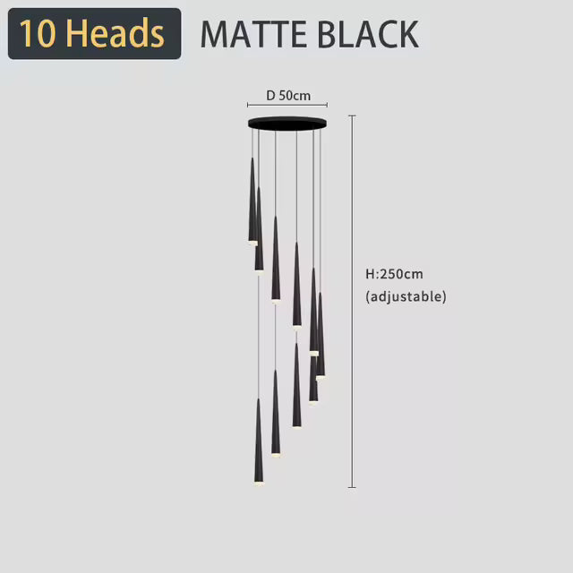 Modern LED Crystal Staircase Chandelier in Black & Gold