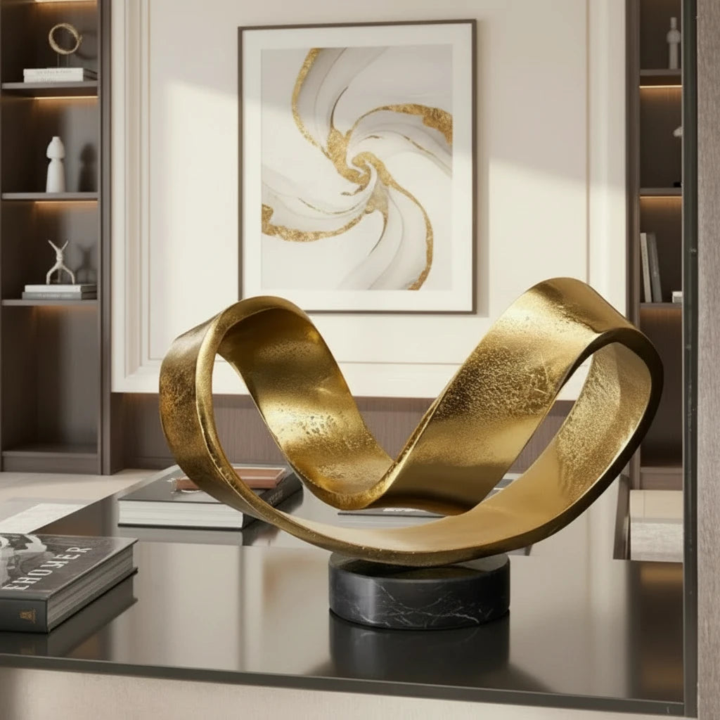 Abstract Geometric Resin Statue – Gold Desktop Art Sculpture