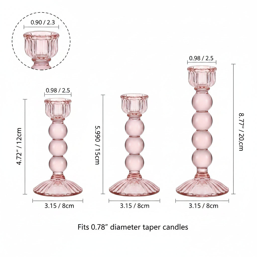 Glass Taper Candlestick Holders | Set of 3 Handmade Groovy & Wavy Styles for Home & Events