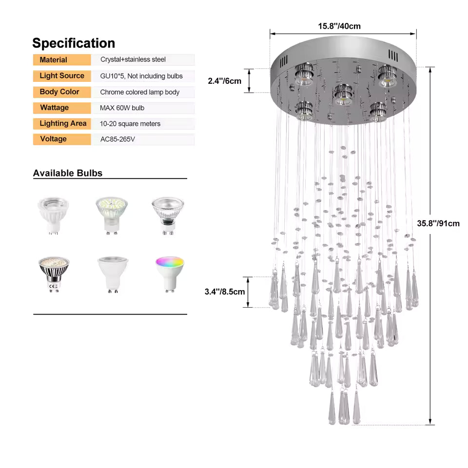 Luxury Crystal LED Chandelier | Polished Chrome | GU10 | Multi-Style