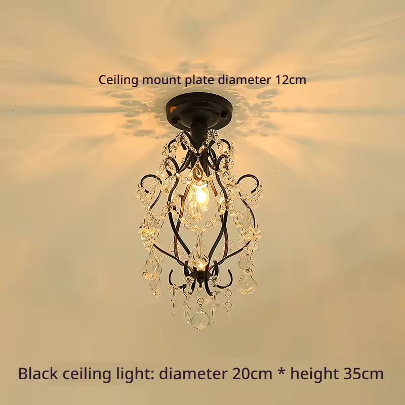 French Retro Crystal LED Pendant Light – Gold & Black, 1/3 Heads