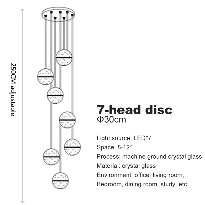 Crystal Ball Spiral Chandelier – LED Staircase & Living Room Ceiling Light