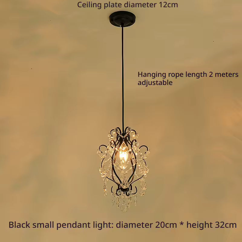 French Retro Crystal LED Pendant Light – Gold & Black, 1/3 Heads