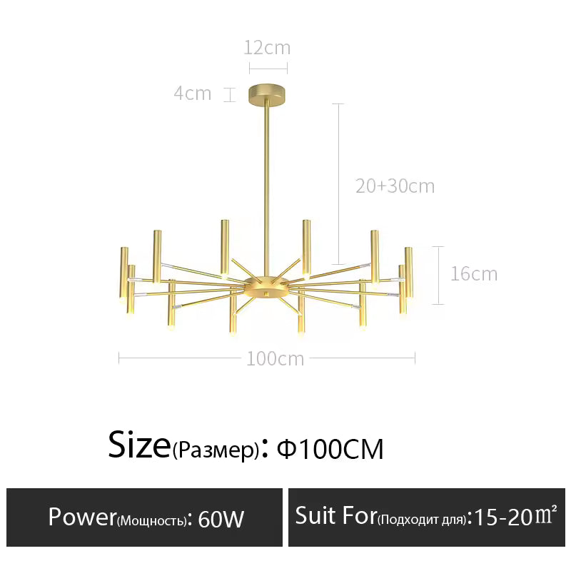 Modern Multi-Head Pendant Chandelier in Black & Gold