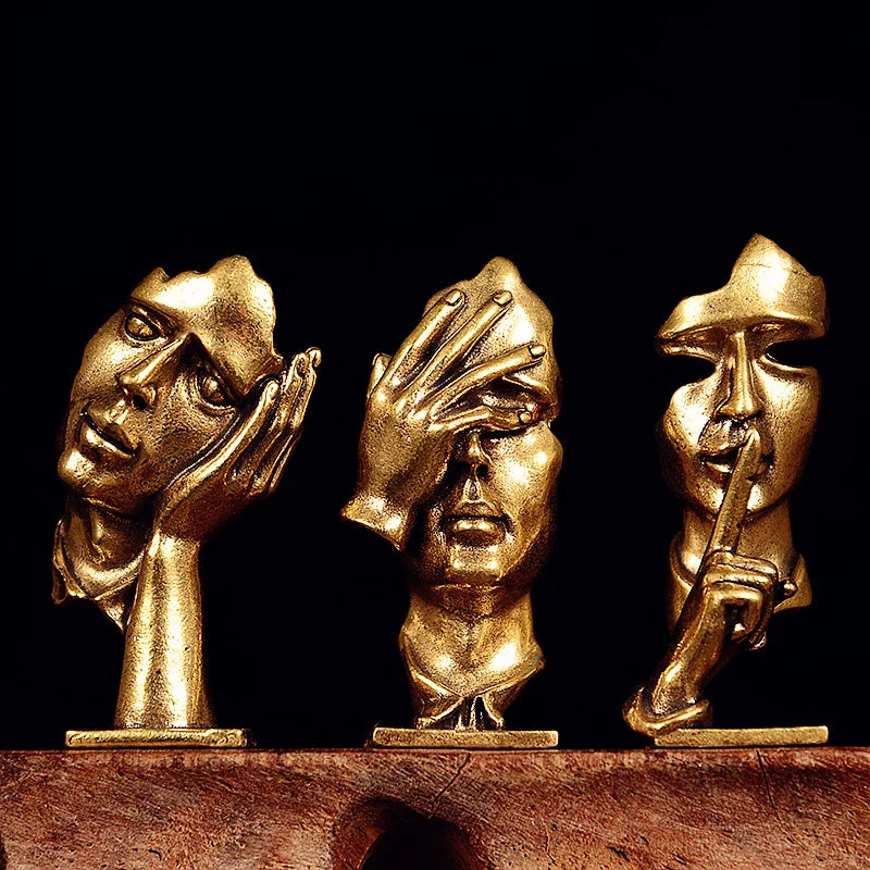 Abstract Metal Hand Face Figurine Sculpture