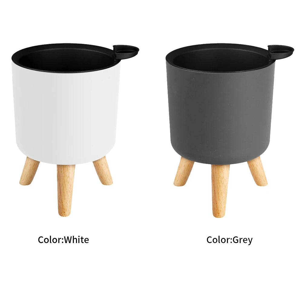 Self-Watering Round Planter with Wooden Legs