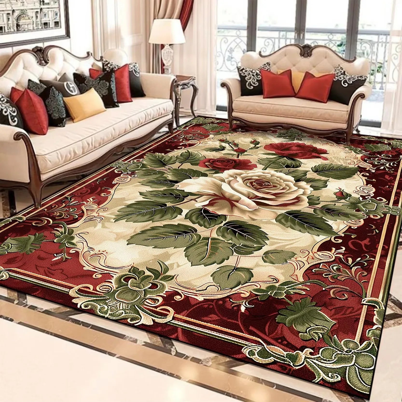 Floral Area Rug | Soft Flannel Carpet for Living Room, Bedroom & Hallway