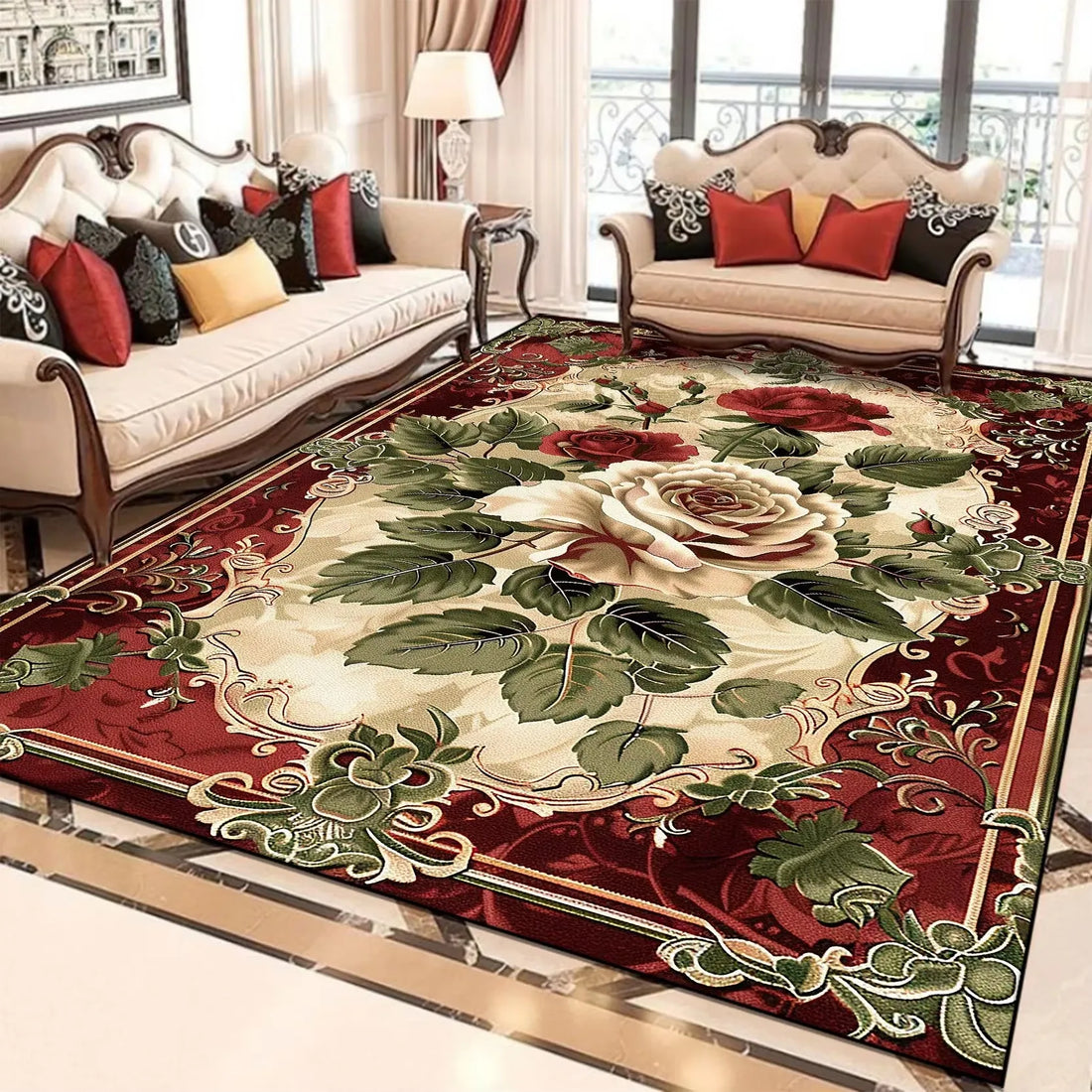 Floral Area Rug | Soft Flannel Carpet for Living Room, Bedroom & Hallway