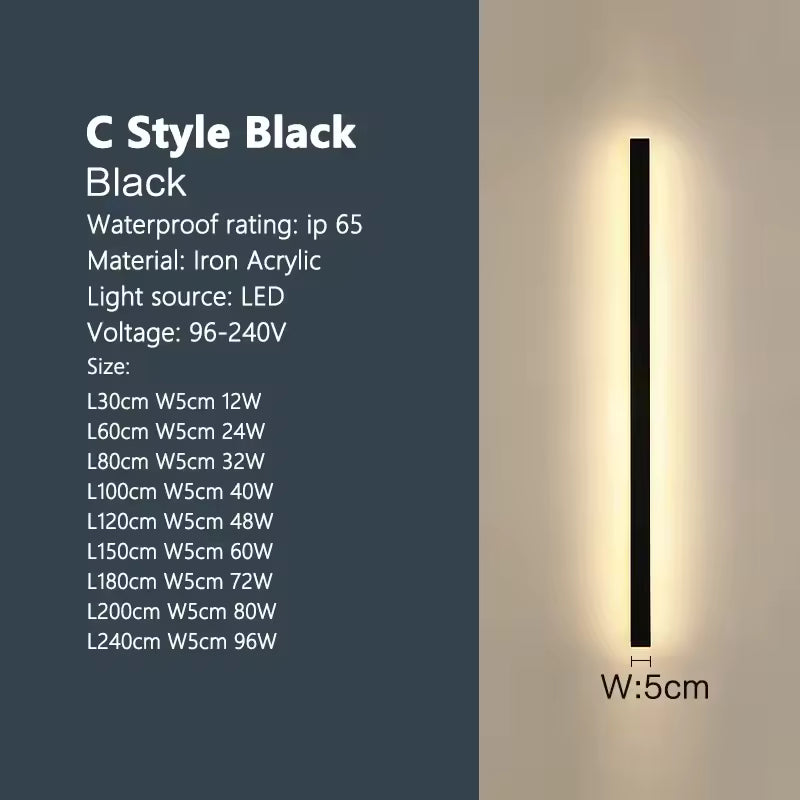 Outdoor Waterproof LED Strip Wall Lamp for Porch, Garden & Hallway