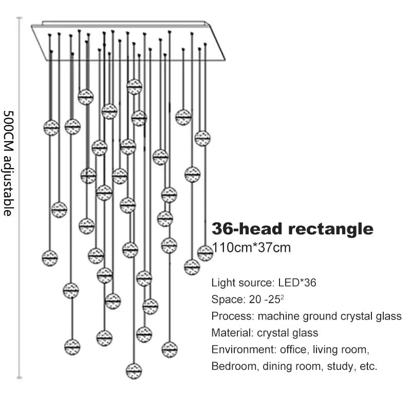 Crystal Ball Spiral Chandelier – LED Staircase & Living Room Ceiling Light