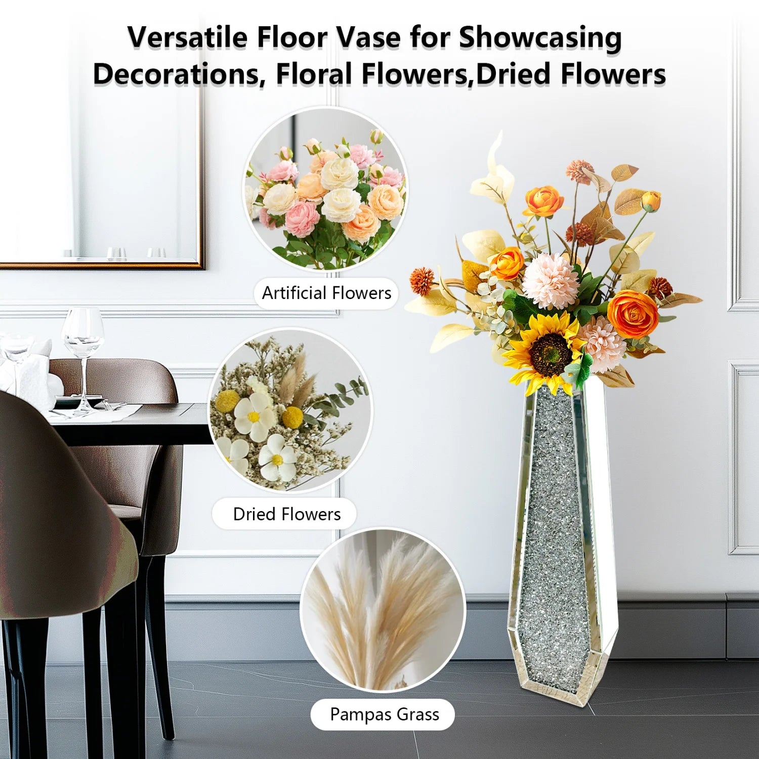 Luxury Silver Mirrored Floor Vase