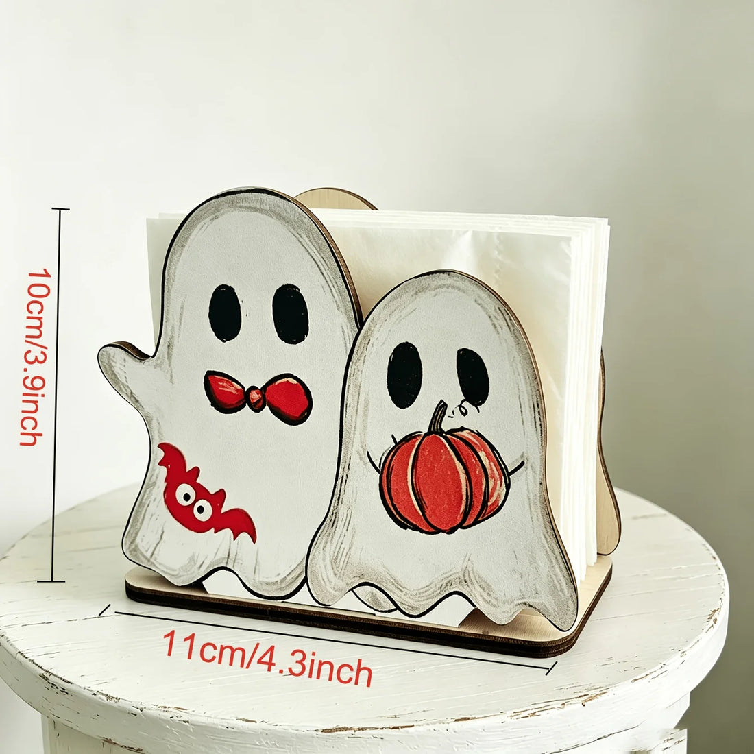 Ghost & Pumpkin Wooden Tissue Holder