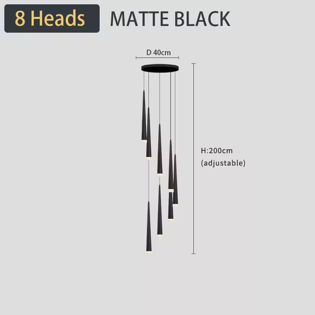 Modern LED Crystal Staircase Chandelier in Black & Gold