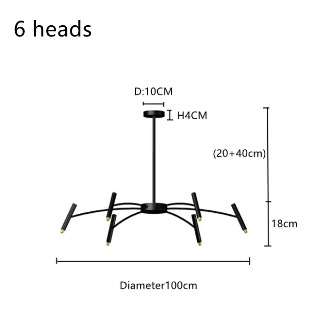 Modern Multi-Head Pendant Chandelier in Black & Gold