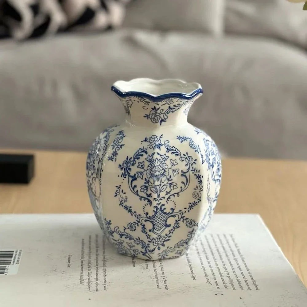Blue & White Porcelain Vase Set – Hand-Painted Tabletop Décor
