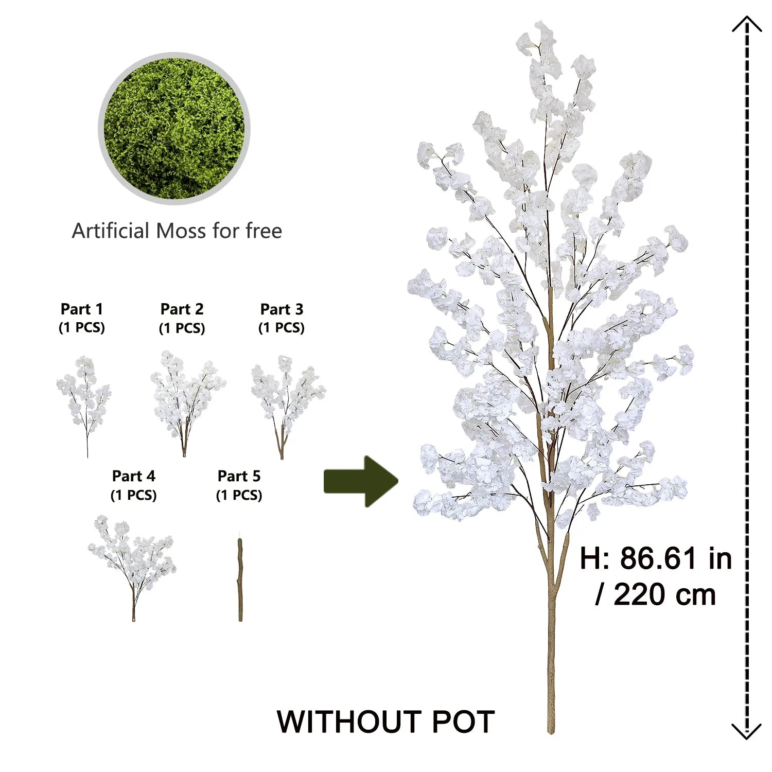 Artificial White Cherry Blossom Branch