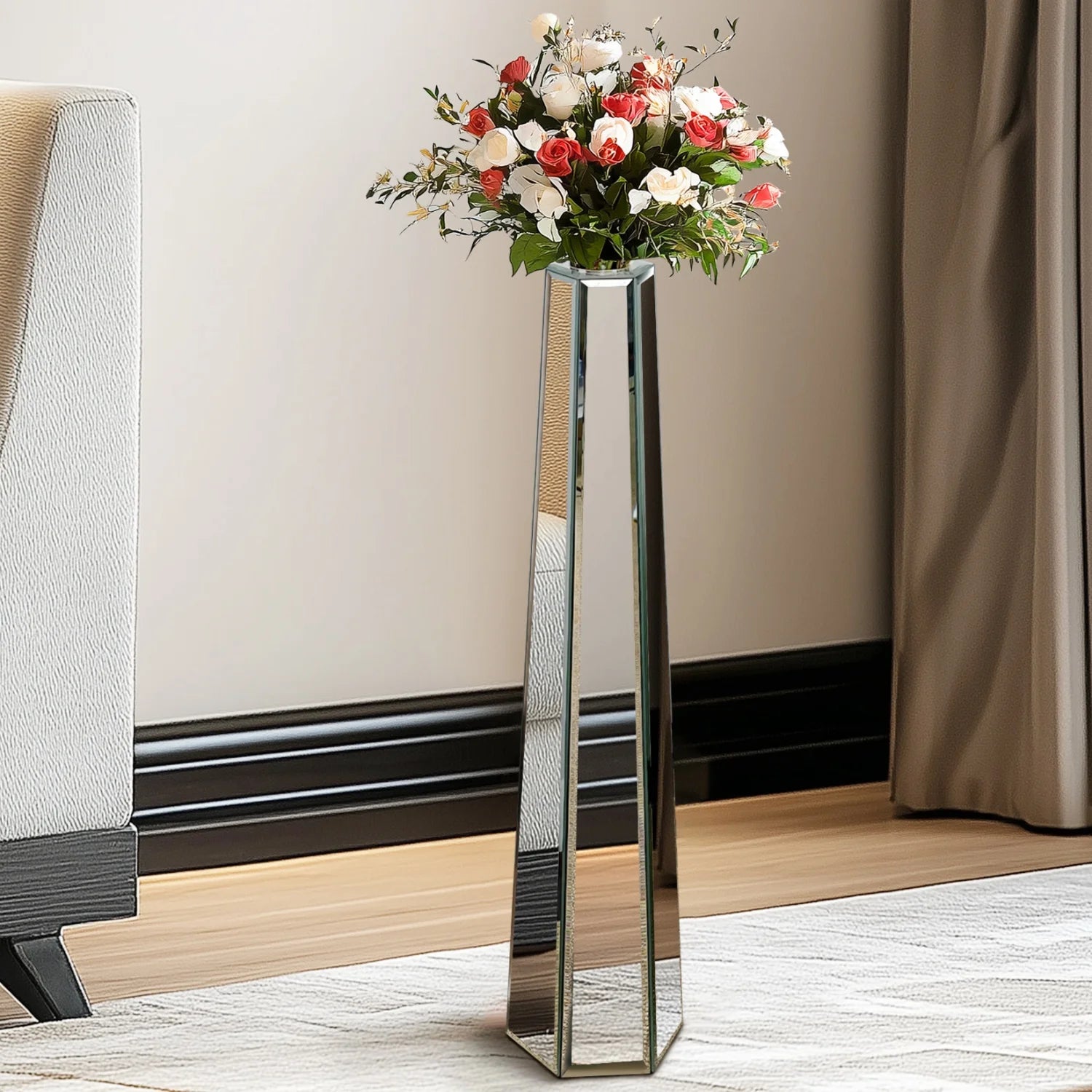 Luxury Silver Mirrored Floor Vase